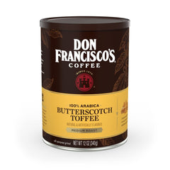 Don Francisco's Butterscotch Toffee ground coffee can with rich aroma for drip brewing