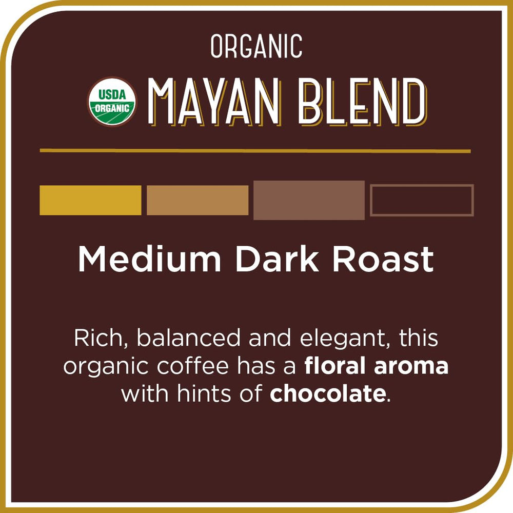 Don Francisco's Organic Mayan Blend pods arranged in display box for easy selection