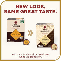 Close-up of Don Francisco's Vanilla Nut pods showing packaging
