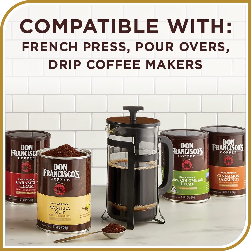 Sustainable packaging of Don Francisco's Vanilla Nut uses recyclable steel can.