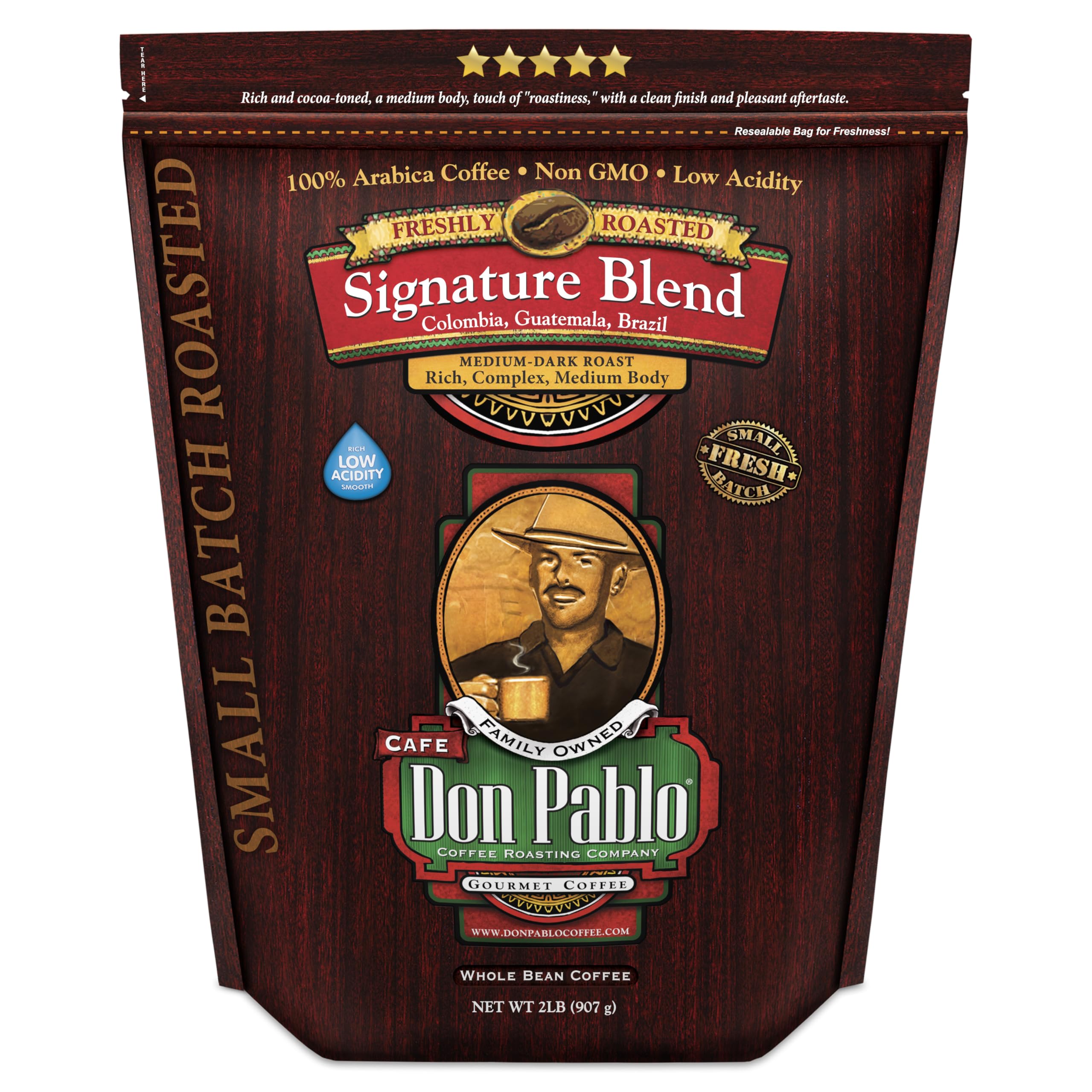 Cafe Don Pablo Signature Blend 2 lb bag on display, premium aroma ready for home use.