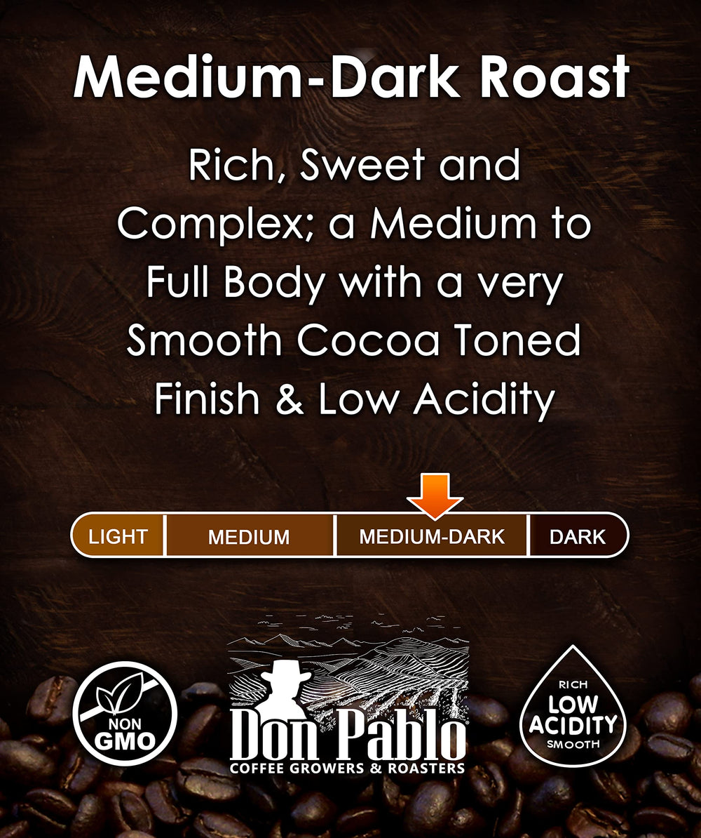 Cafe Don Pablo Signature Blend cup steaming, inviting cocoa notes and smooth finish.