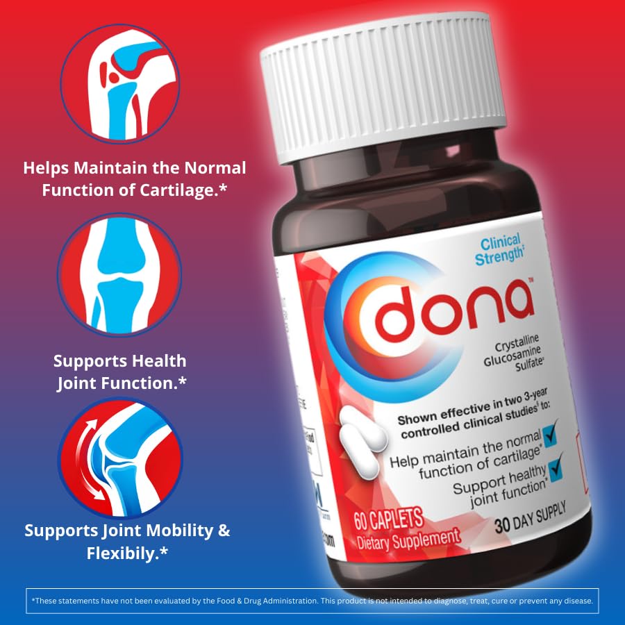 Dona dosing scene showing two caplets with a glass of water for daily use