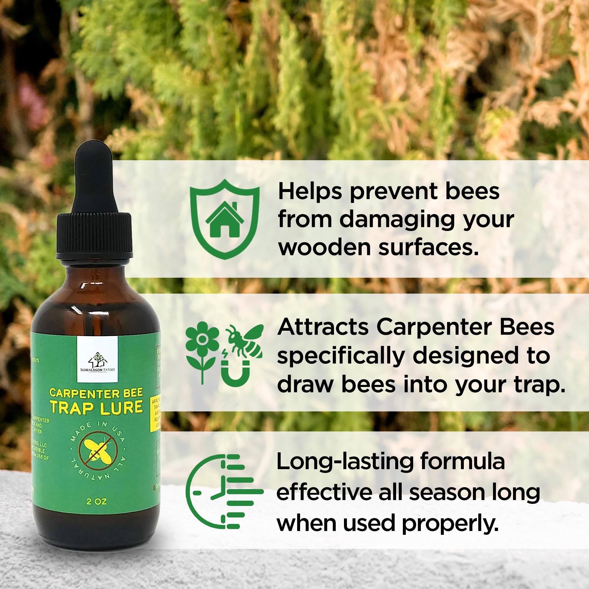All year formula supports trapping through seasonal carpenter bee activity.