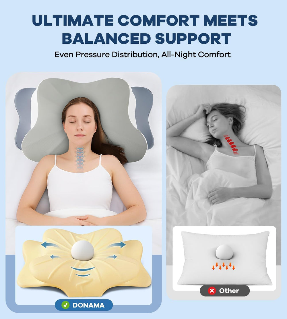 DONAMA cervical pillow ergonomic sleep scene demonstrates neck alignment