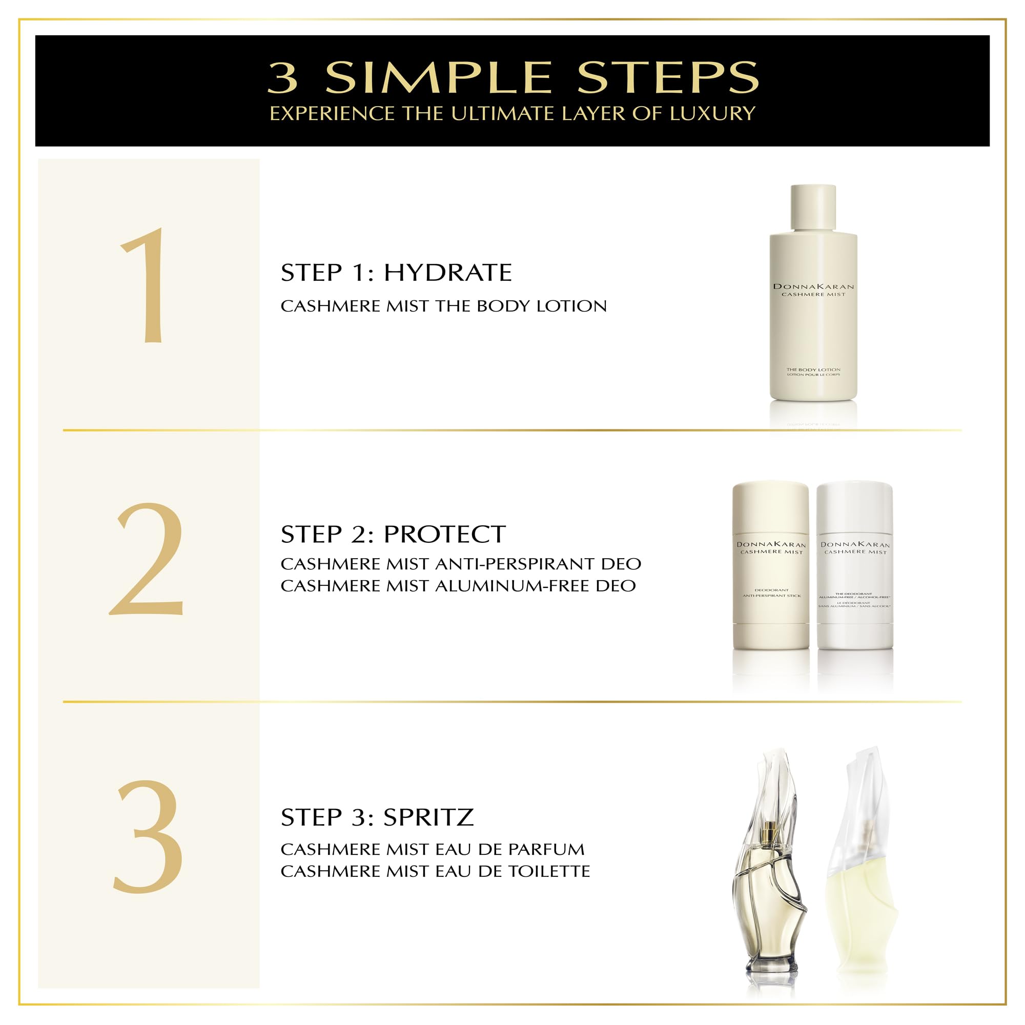 Donna Karan Cashmere Mist aluminum-free formula provides a gentle daily option