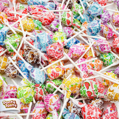 Donty-Tonty DUM DUMS open pack: fresh lollipops ready to share.