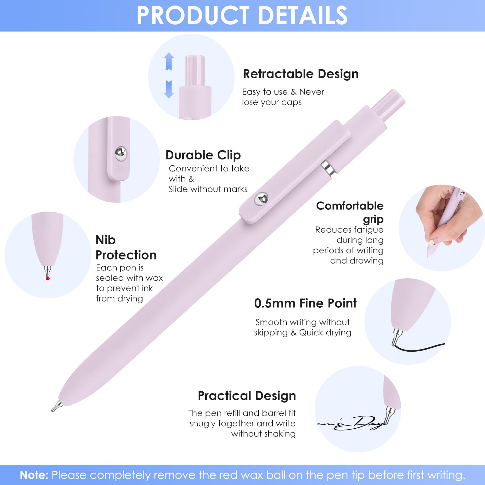 Donyang Gel Pens 7-pack 0.5mm tip detail delivers precise, crisp lines.