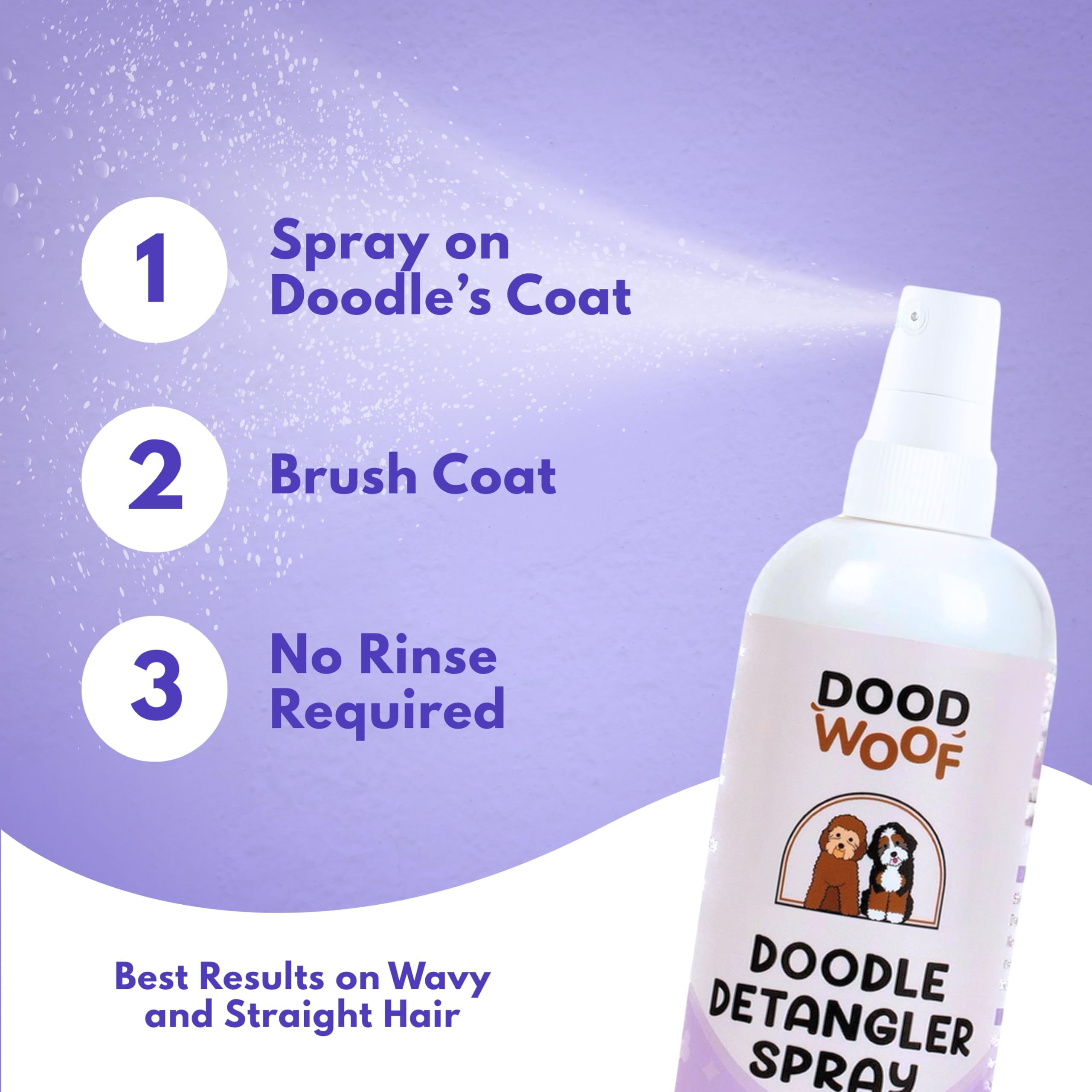 Label highlighting vegan ingredients in DOOD WOOF detangler spray.