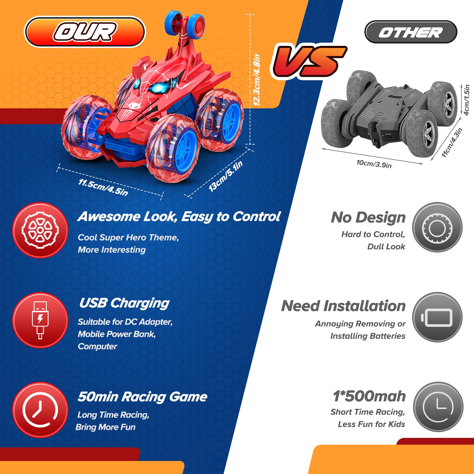 Doodays Spider RC car durable tires for outdoor play