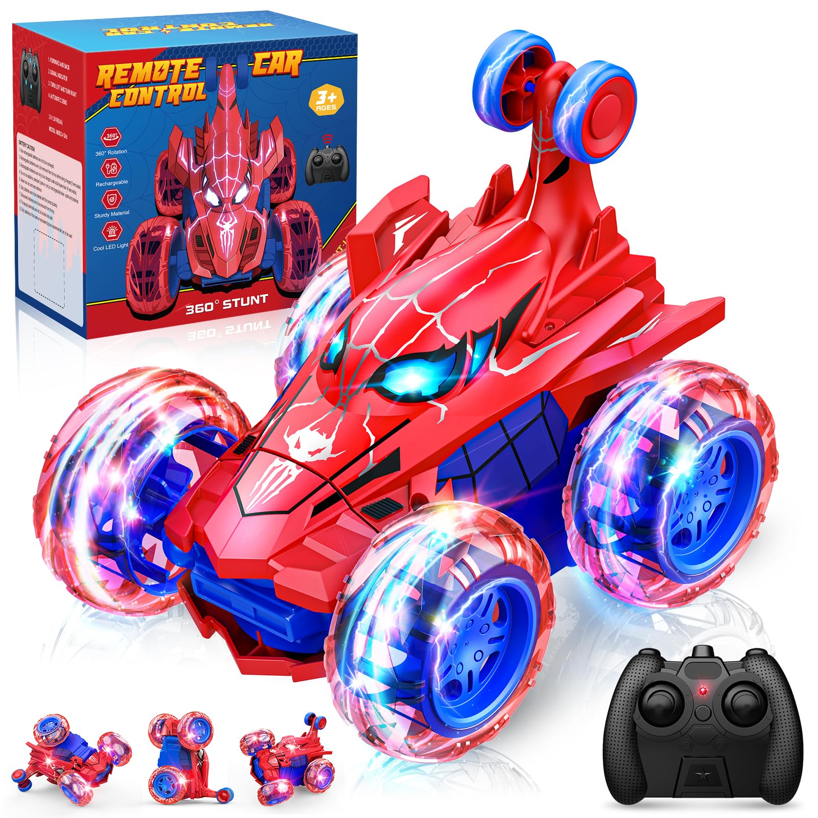 Doodays Spider RC car hero shot with bright lights for engaging play