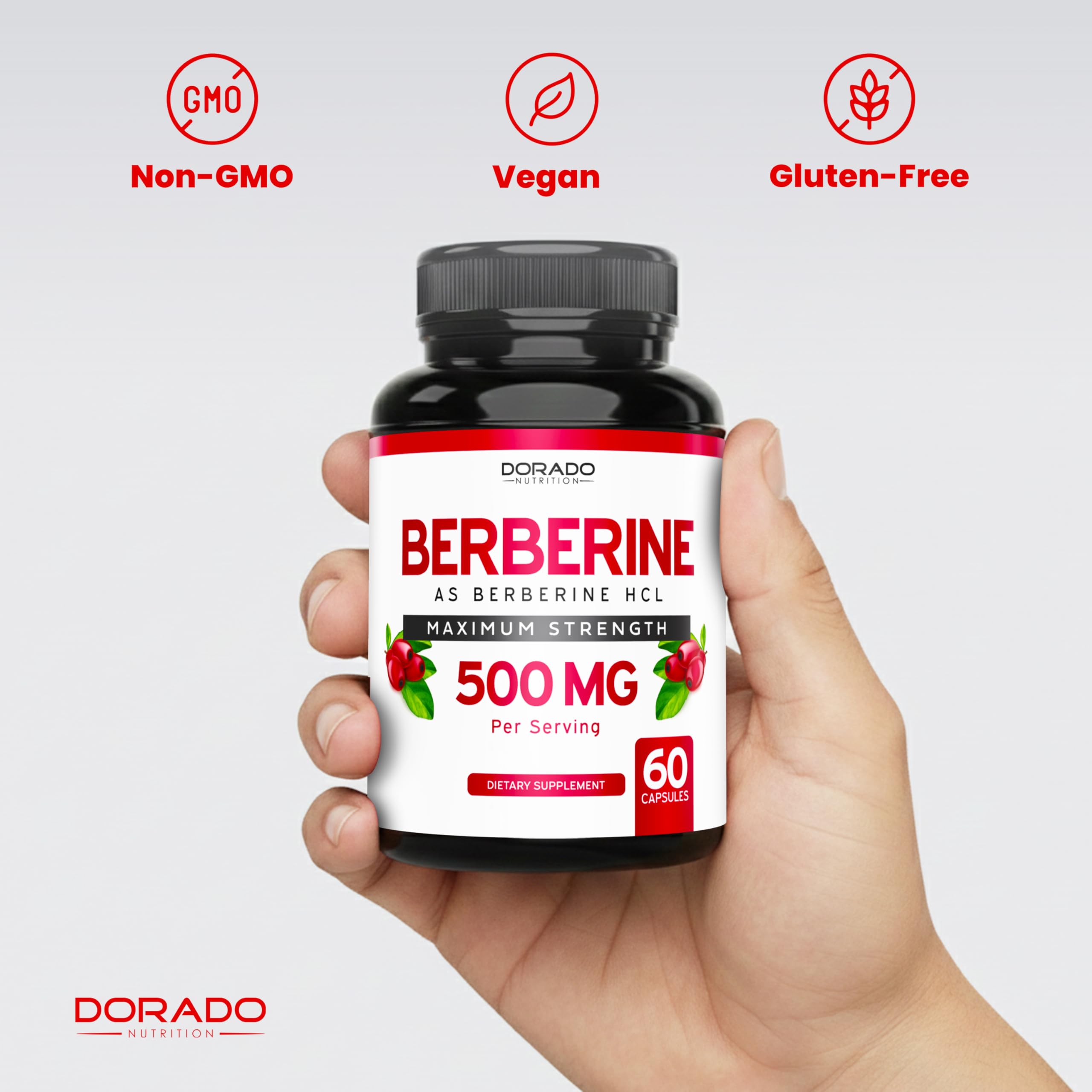 DORADO NUTRITION Berberine bottle with water for everyday use.