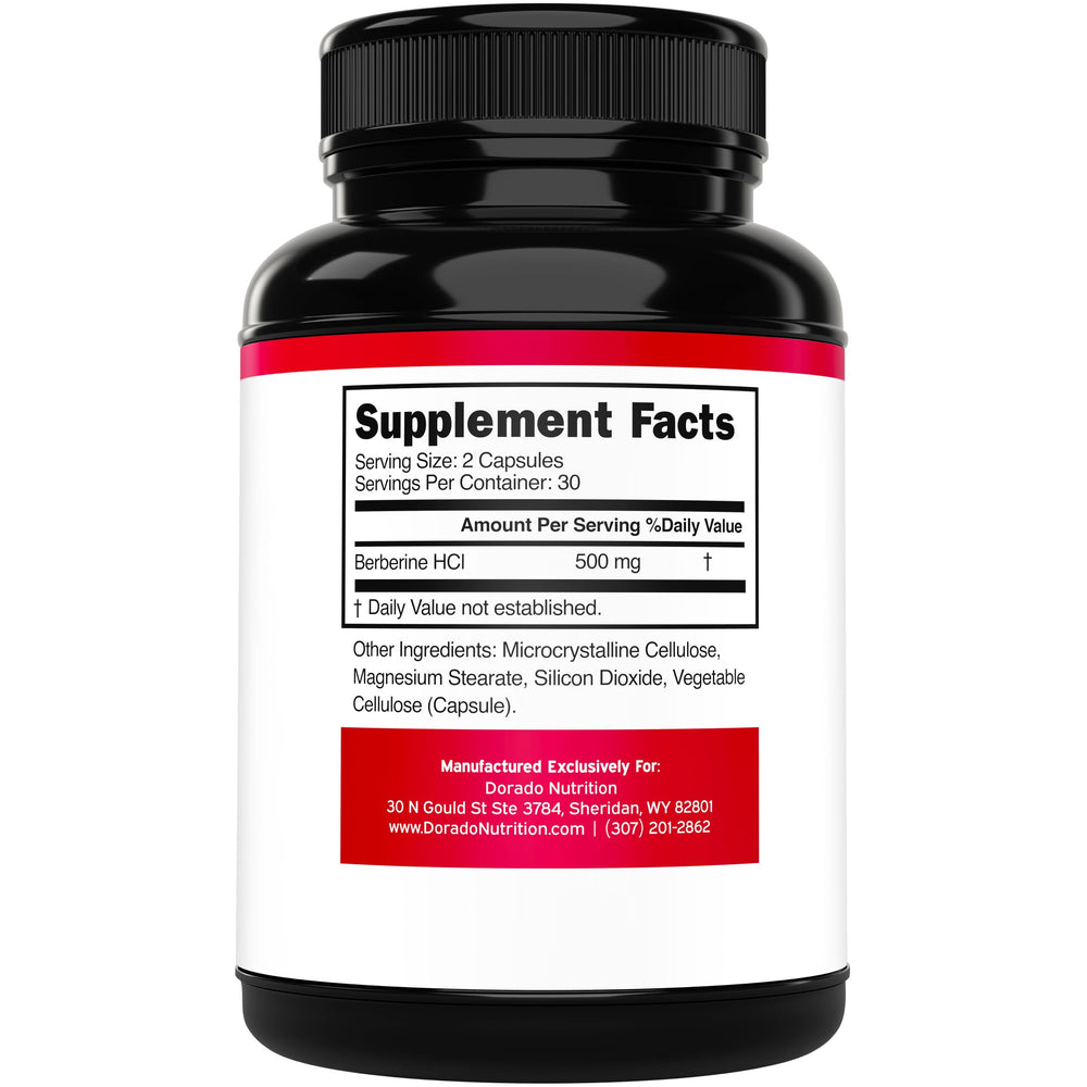 Closeup of Dorado Nutrition Berberine capsules highlighting vegan purity.