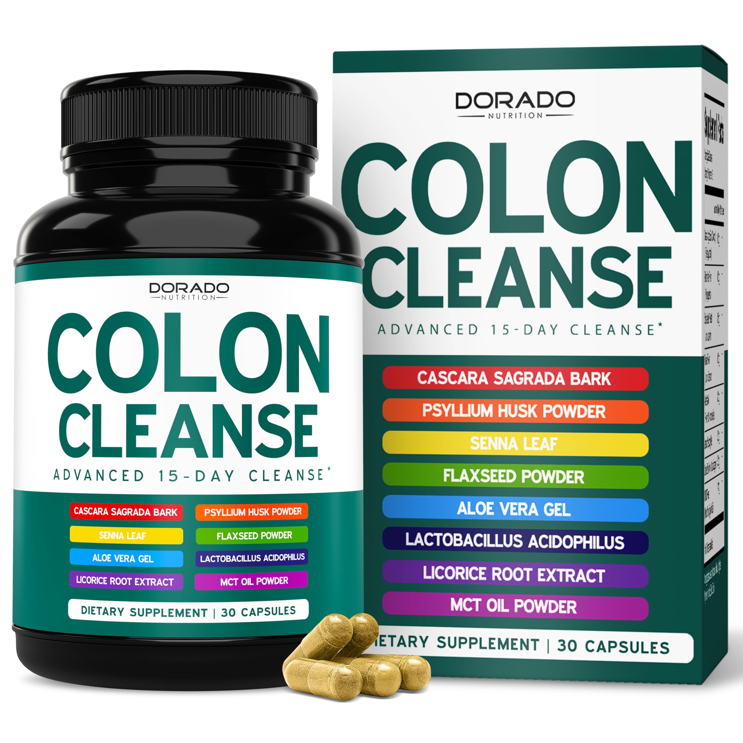 Dorado Nutrition Colon Cleanse bottle front view for gentle gut support