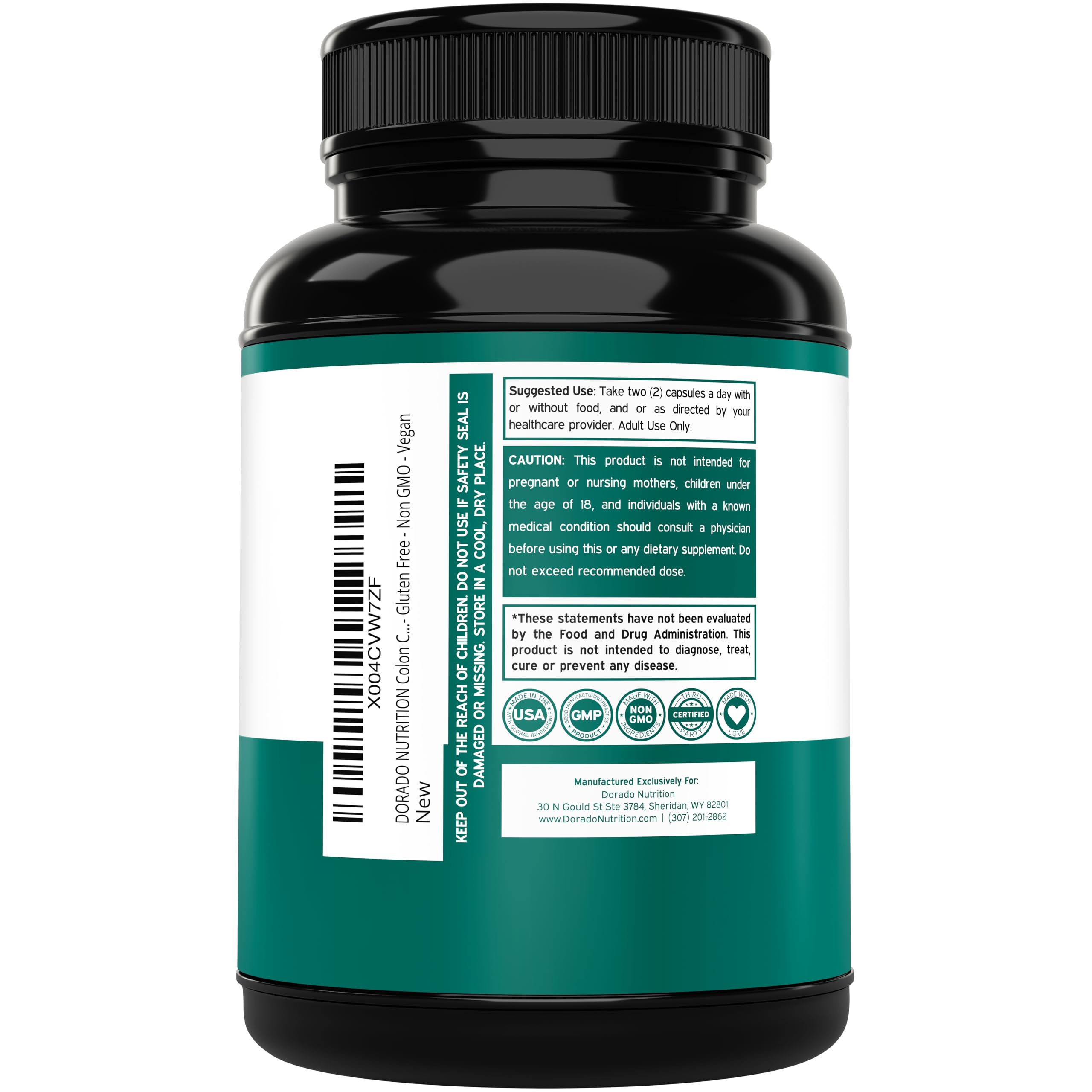Dorado Nutrition Colon Cleanse capsules close-up highlighting vegan probiotic formula