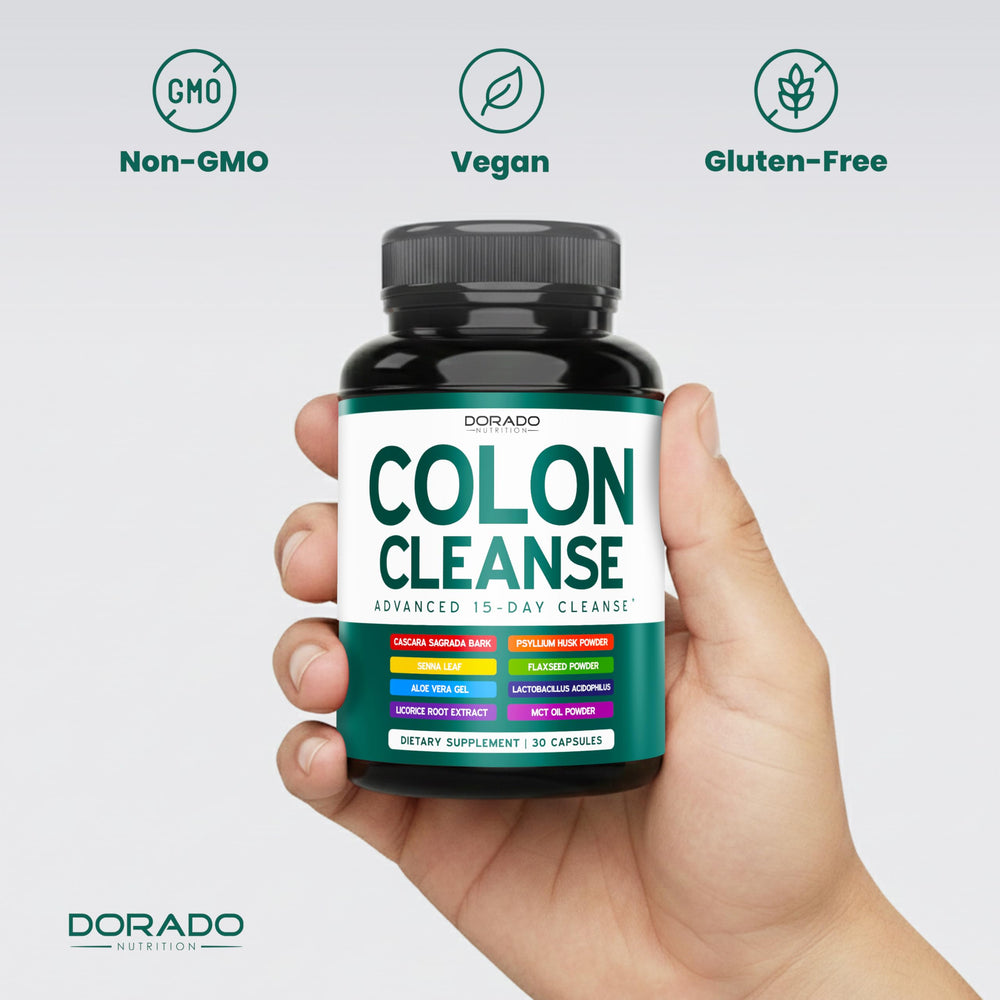 Dorado Nutrition Colon Cleanse vegan non-GMO certification seal on packaging