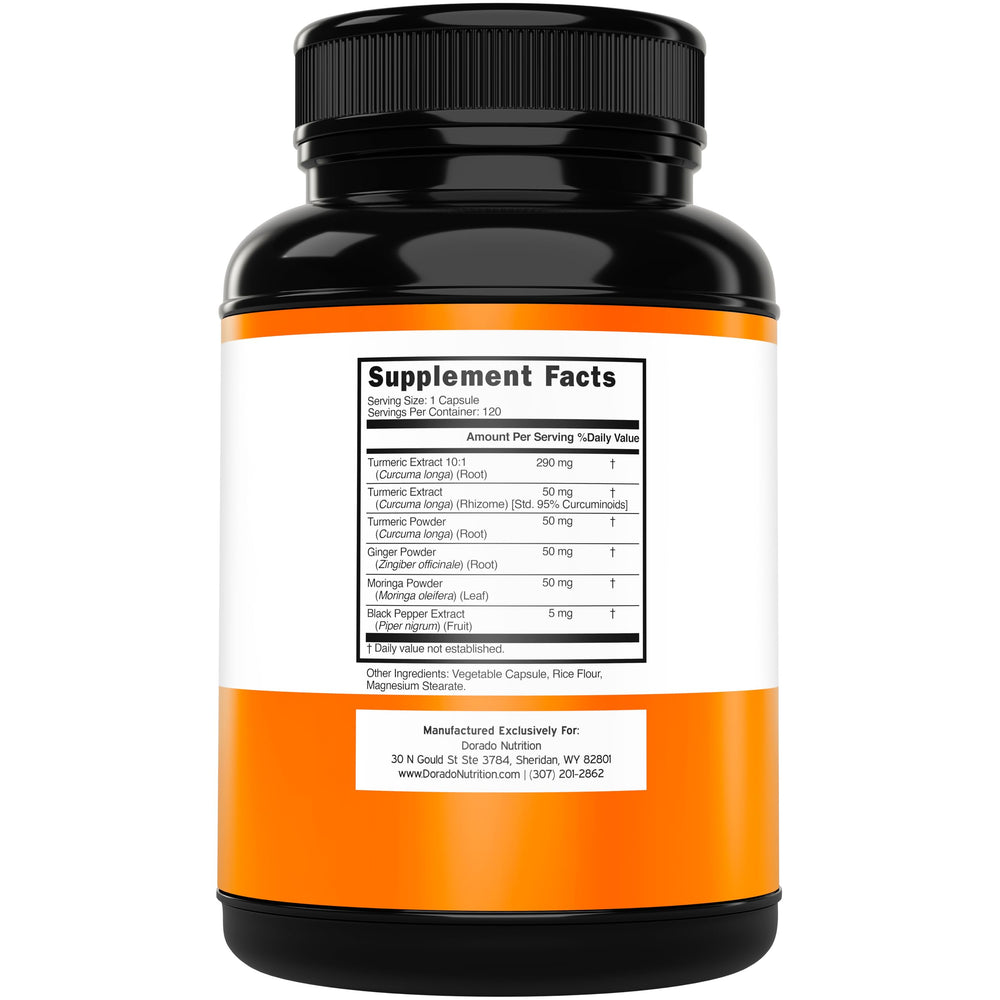 Dorado Nutrition curcumin capsules close-up showing easy-to-swallow form