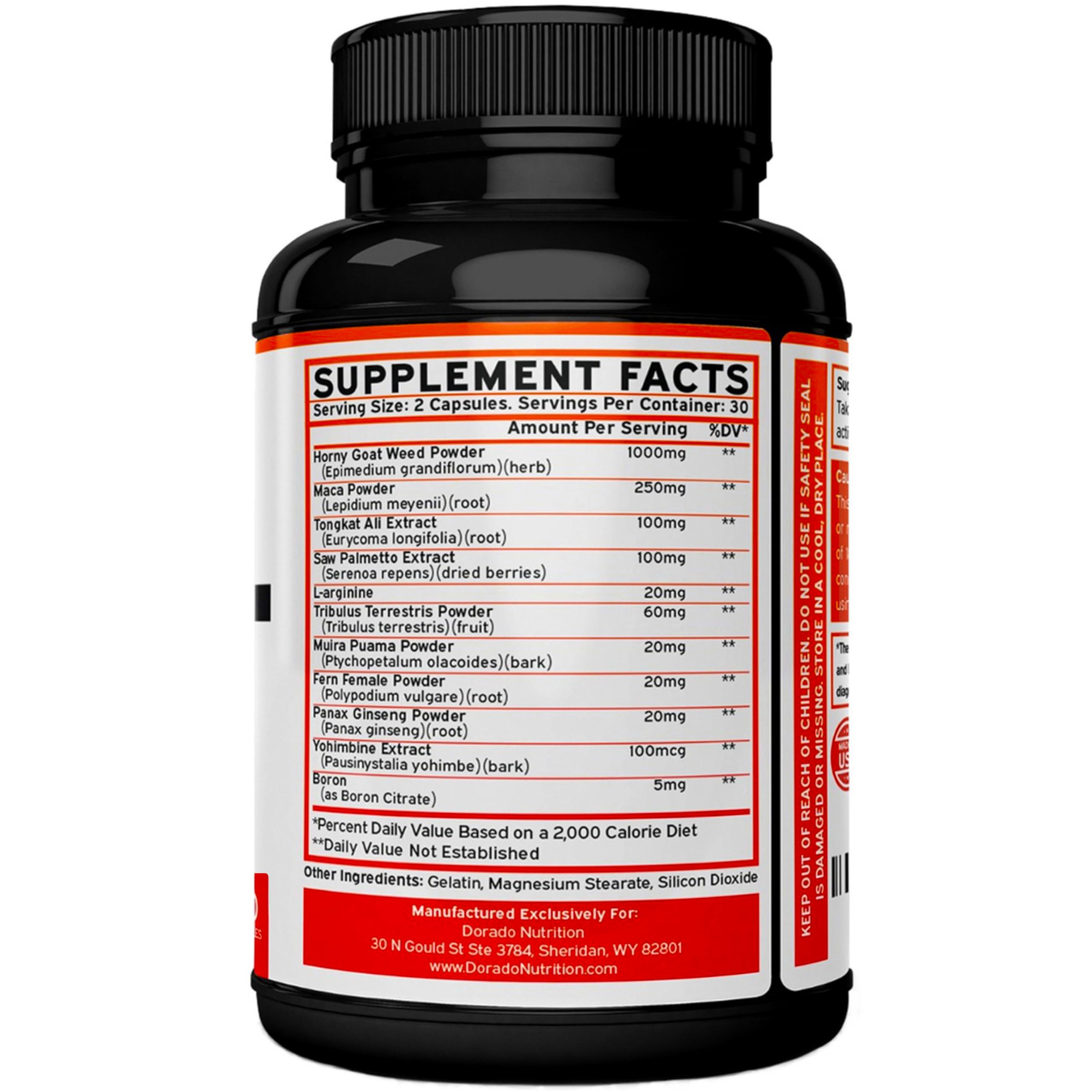 DORADO NUTRITION Horny Goat Weed capsules close-up for energy and joint support.