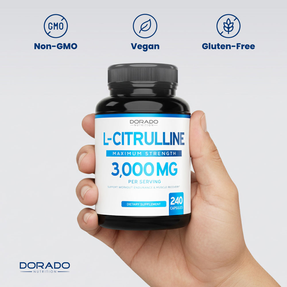 DORADO NUTRITION L Citrulline glass with water suggests easy hydration during workouts.