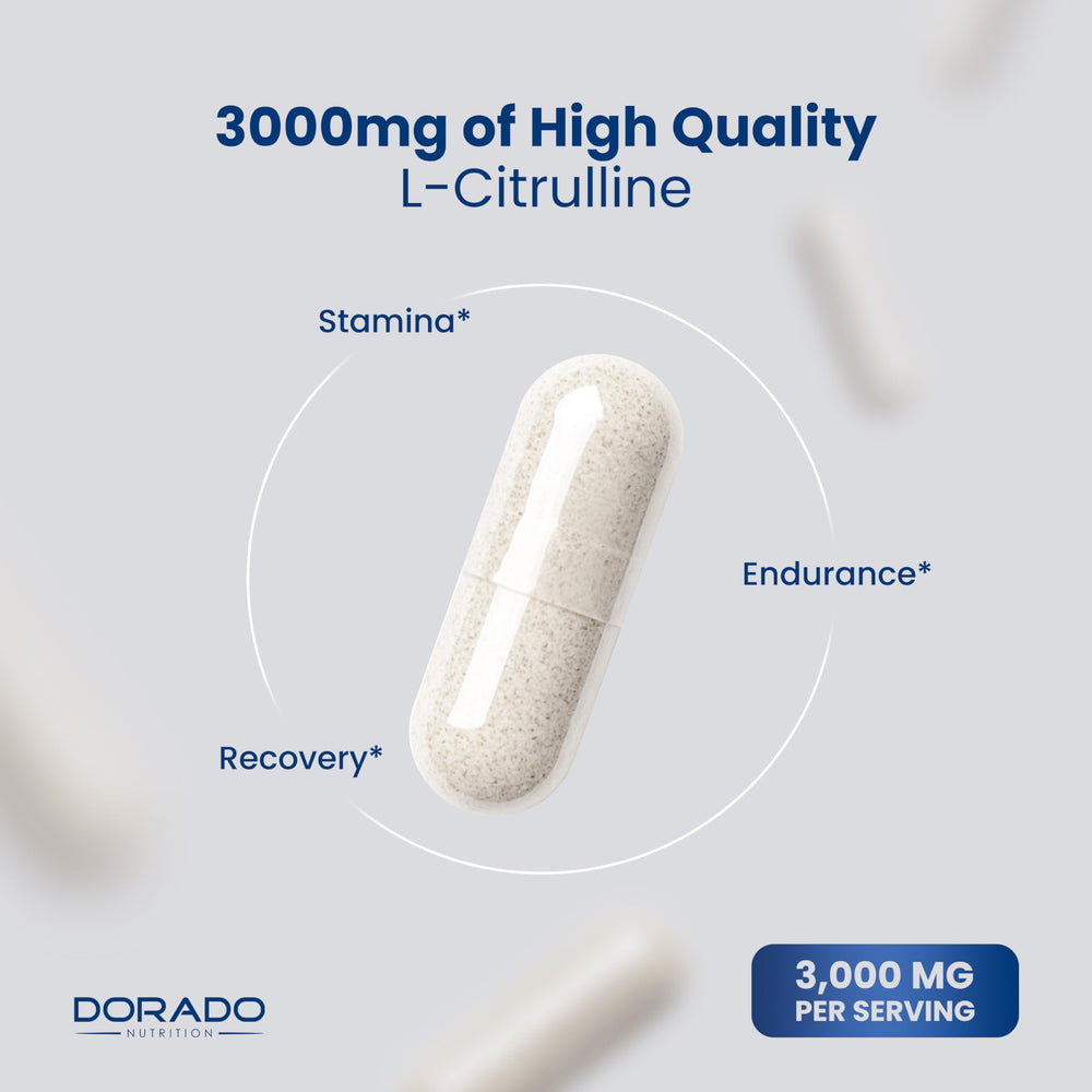 DORADO NUTRITION L Citrulline label ingredients highlights GMP, gluten-free, and non-GMO features.