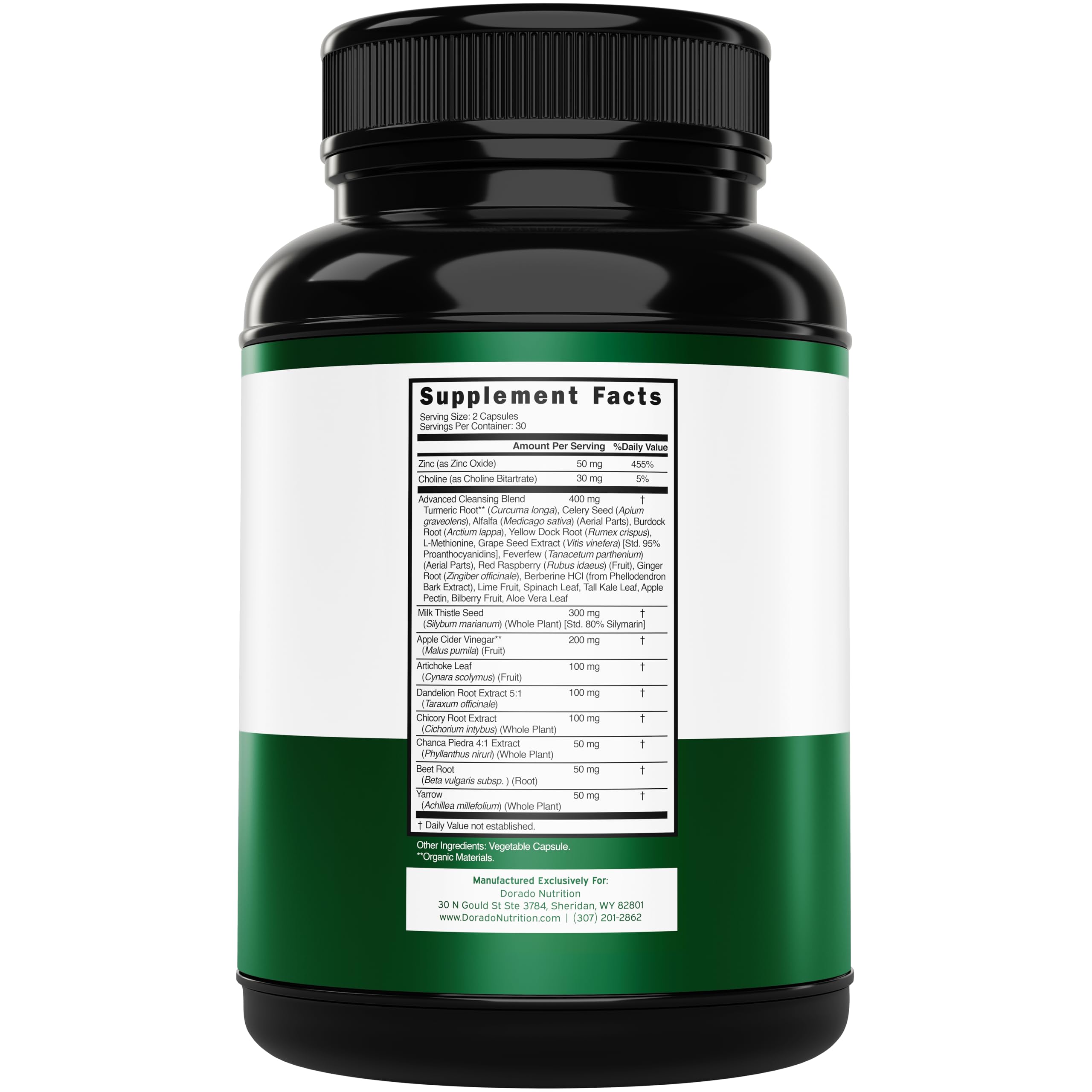 Dorado Nutrition Liver Cleanse ingredients close-up showing milk thistle and turmeric.