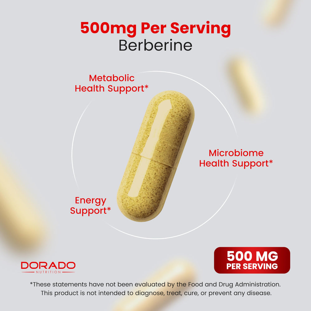 DORADO NUTRITION Berberine HCL bottle—Made in USA label visible.