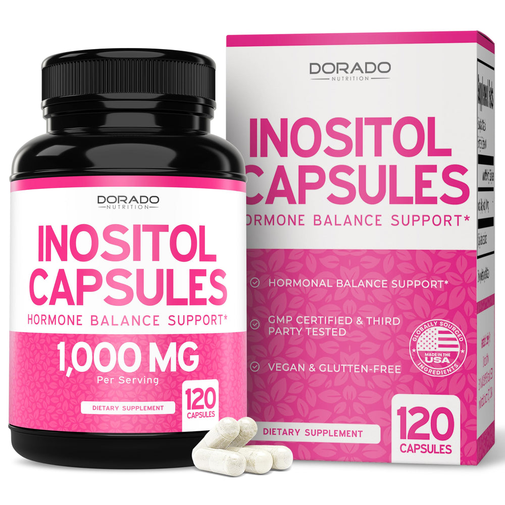 Dorado Nutrition Myo-Inositol capsules bottle for daily hormonal balance support.