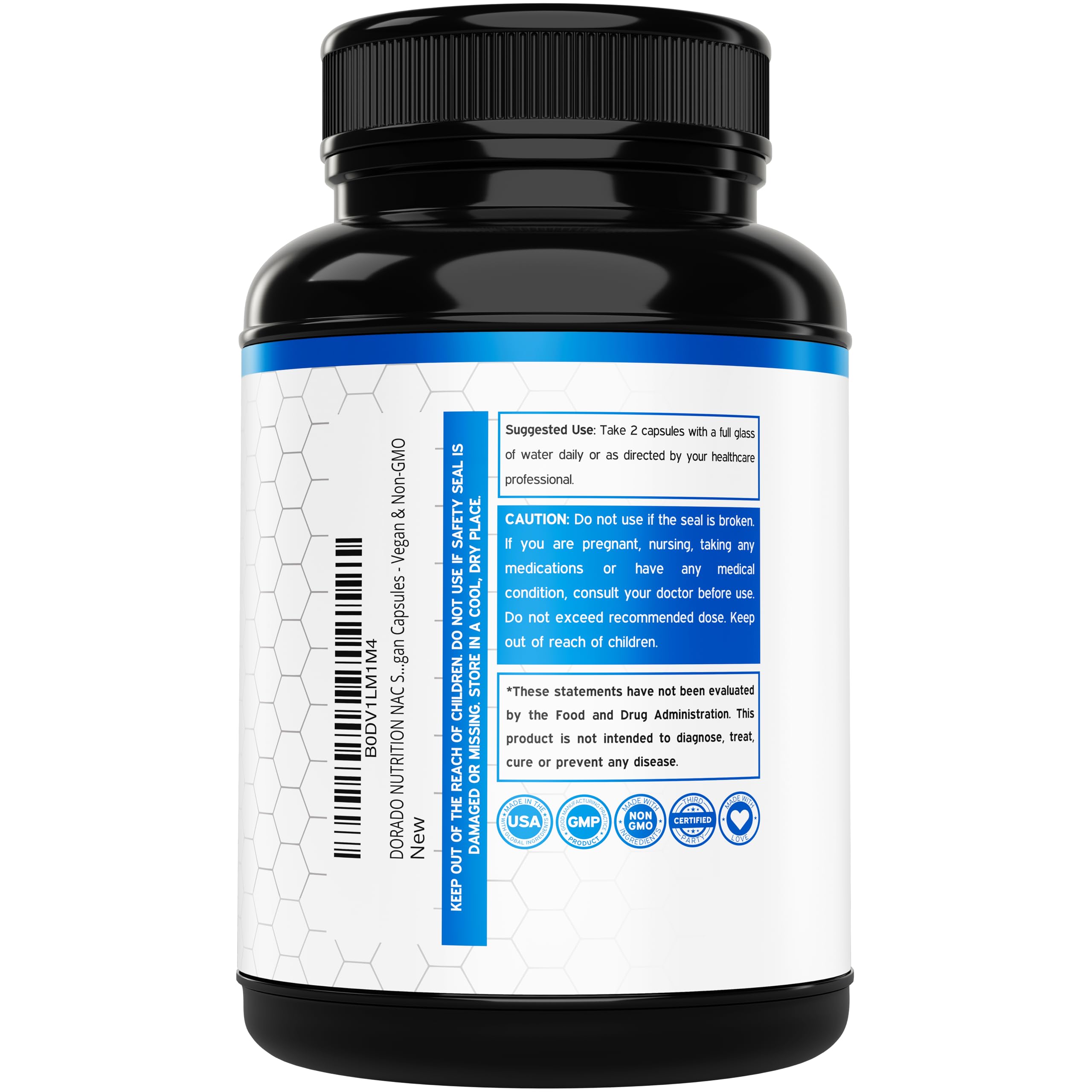 Dorado Nutrition NAC capsule close-up showing 1000mg dosage.