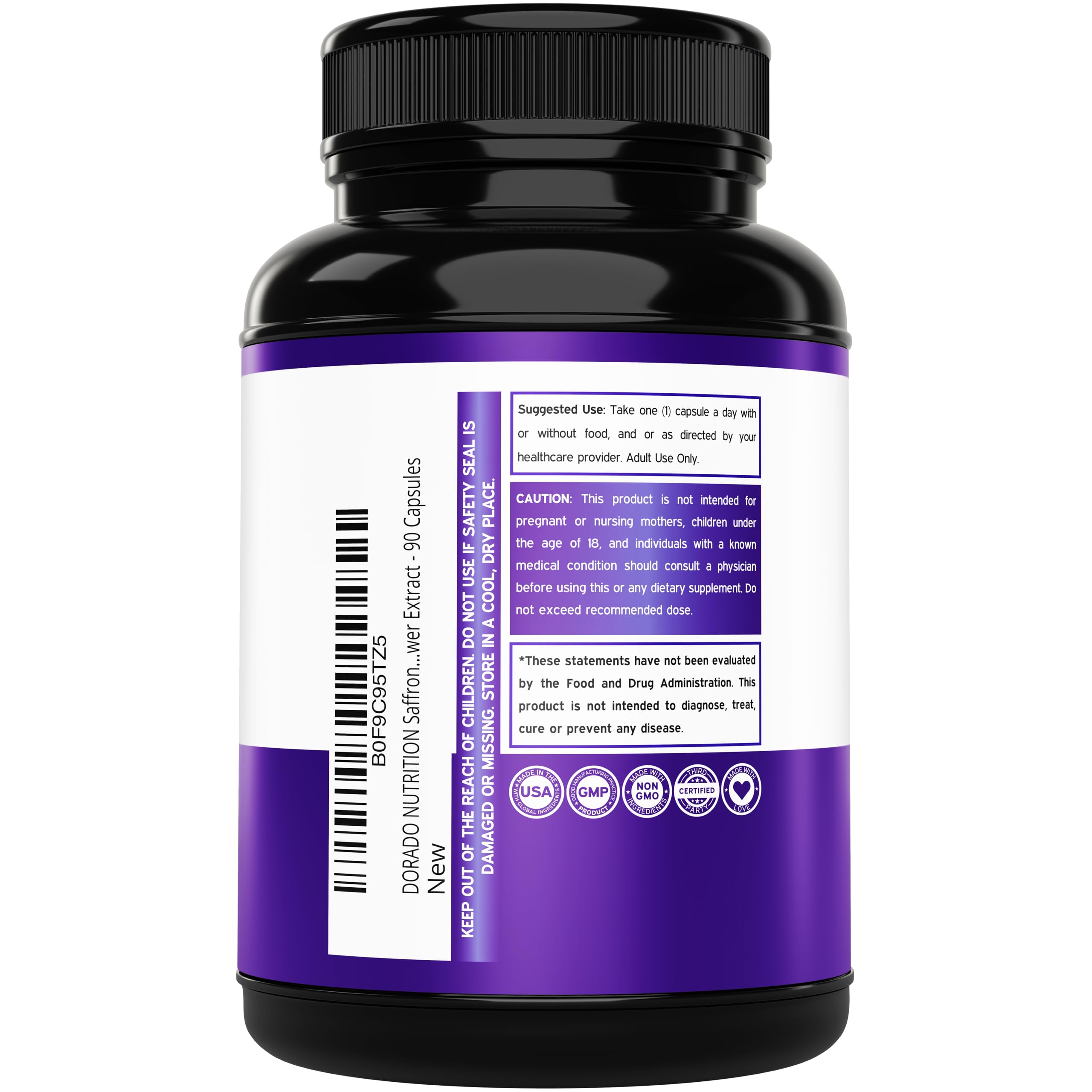 Pouring DORADO NUTRITION saffron capsules from bottle for easy daily use.