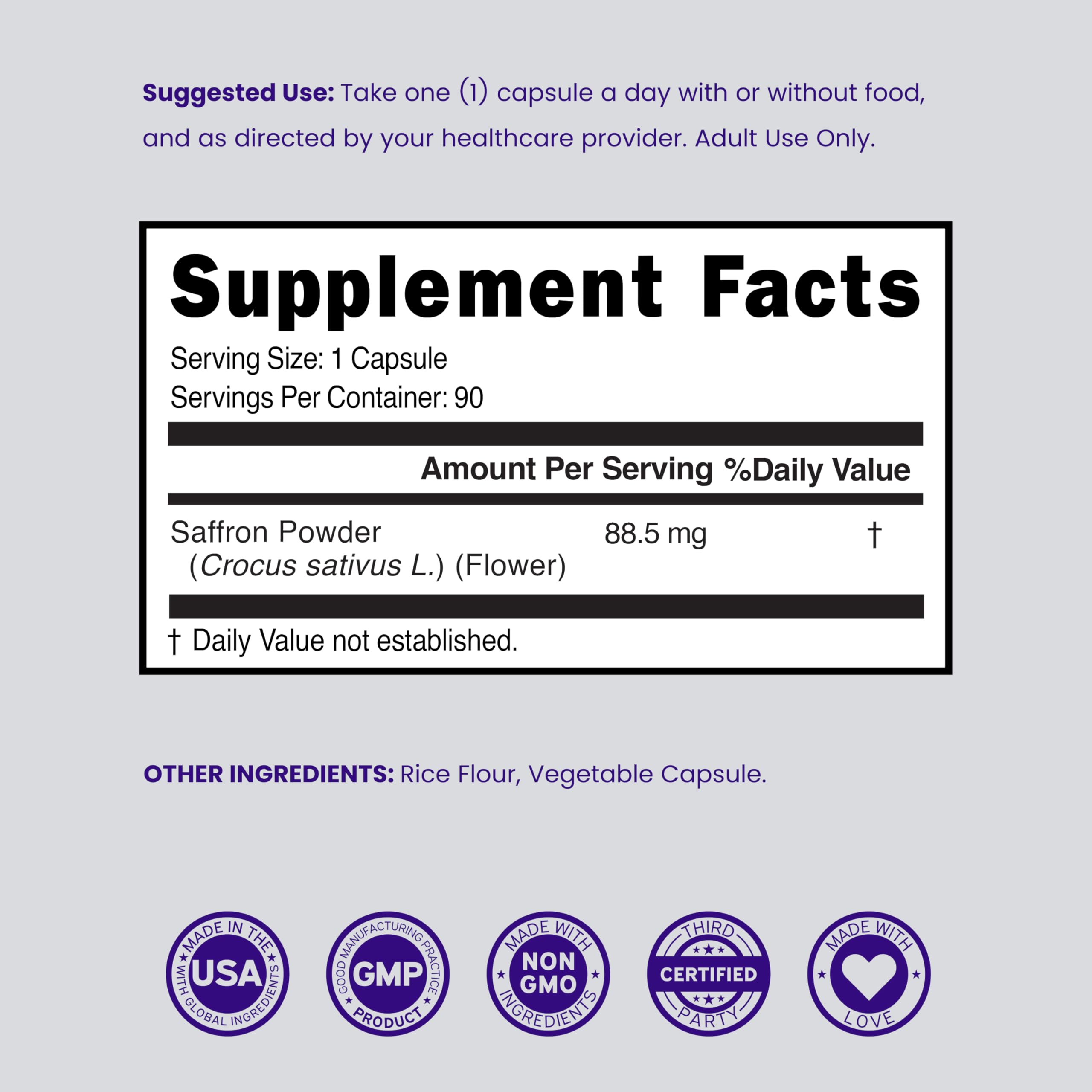 Third-party testing badge shown with DORADO NUTRITION saffron capsules for quality.