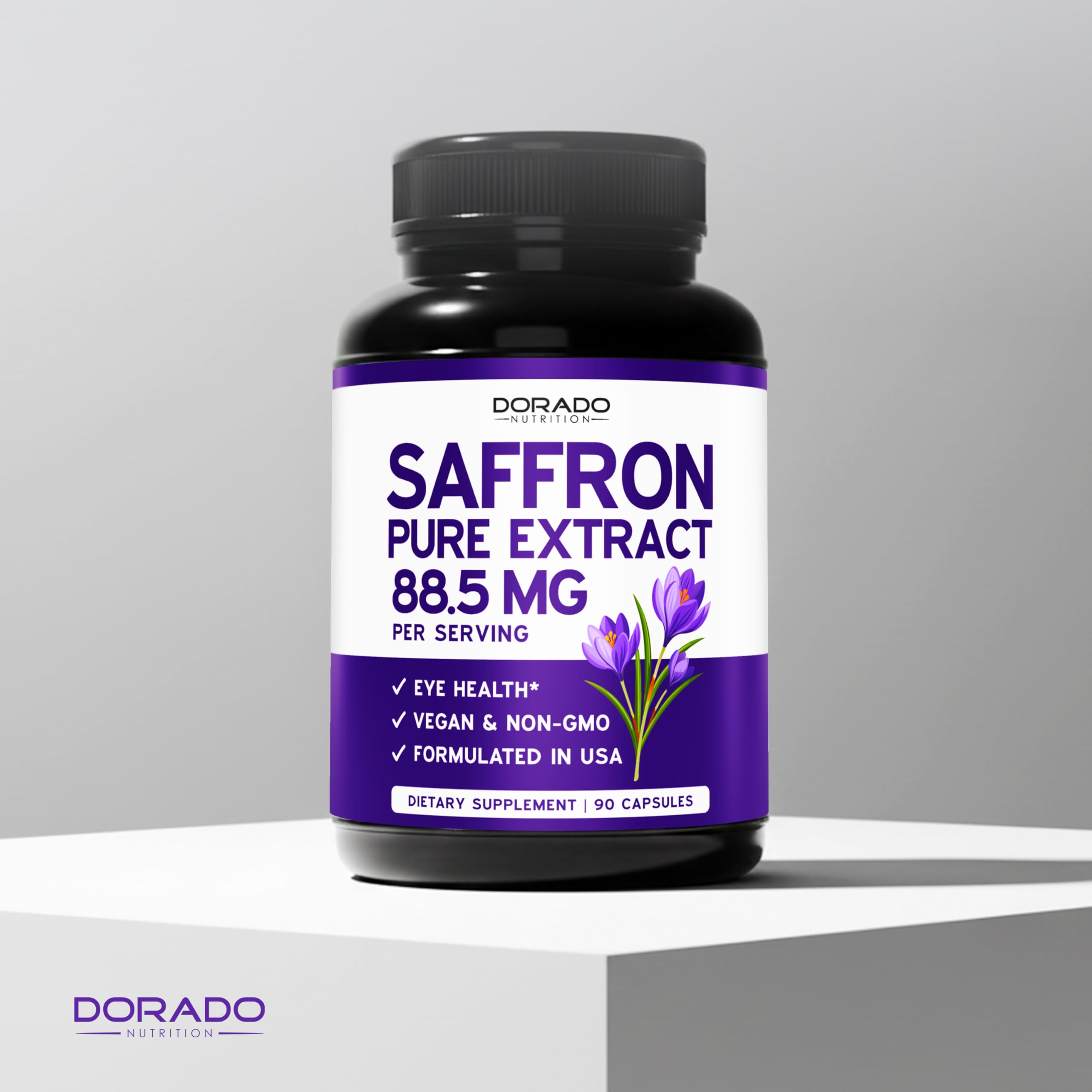 USA-made badge on DORADO NUTRITION saffron capsules packaging.