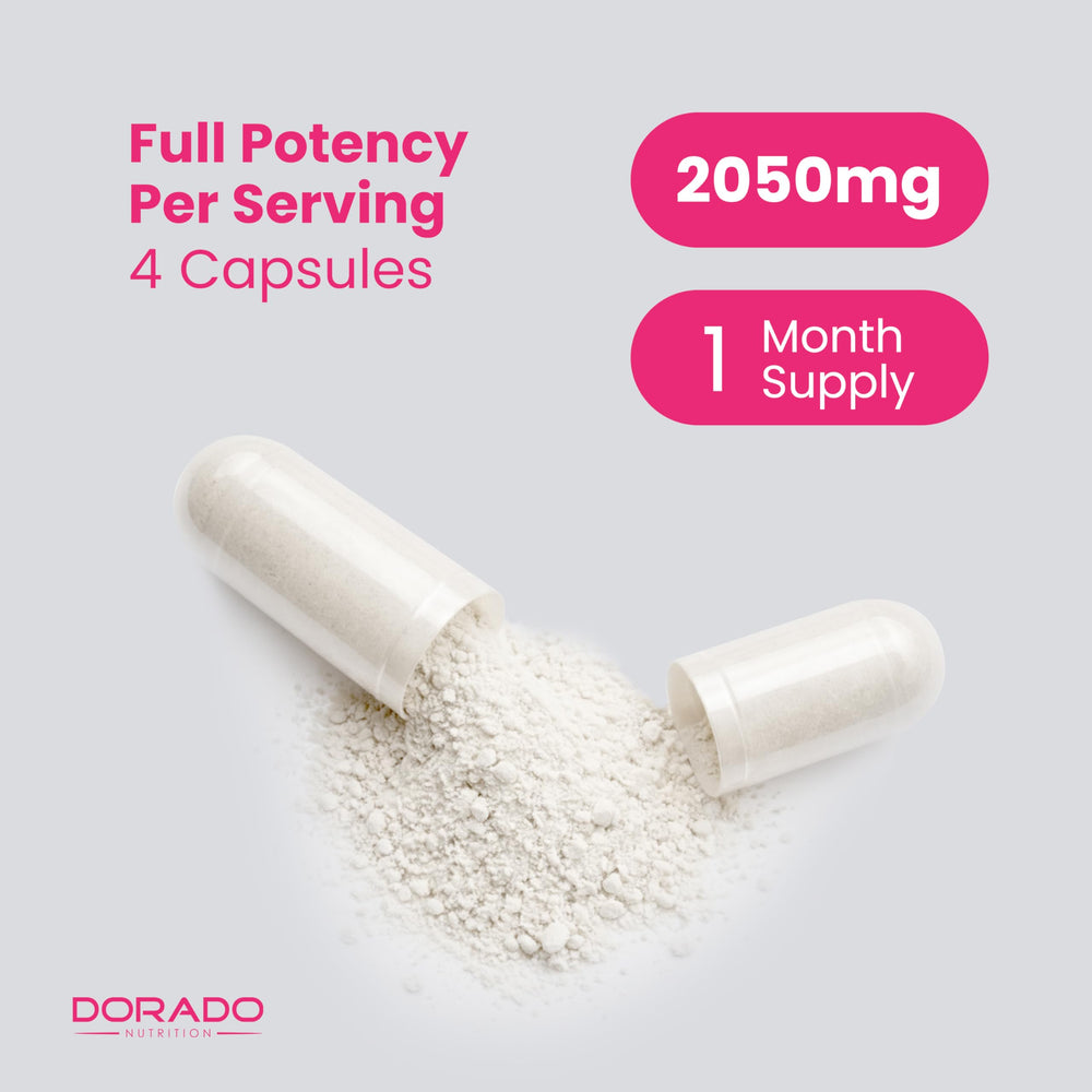Dorado Nutrition serving-size chart with daily dosage guidance