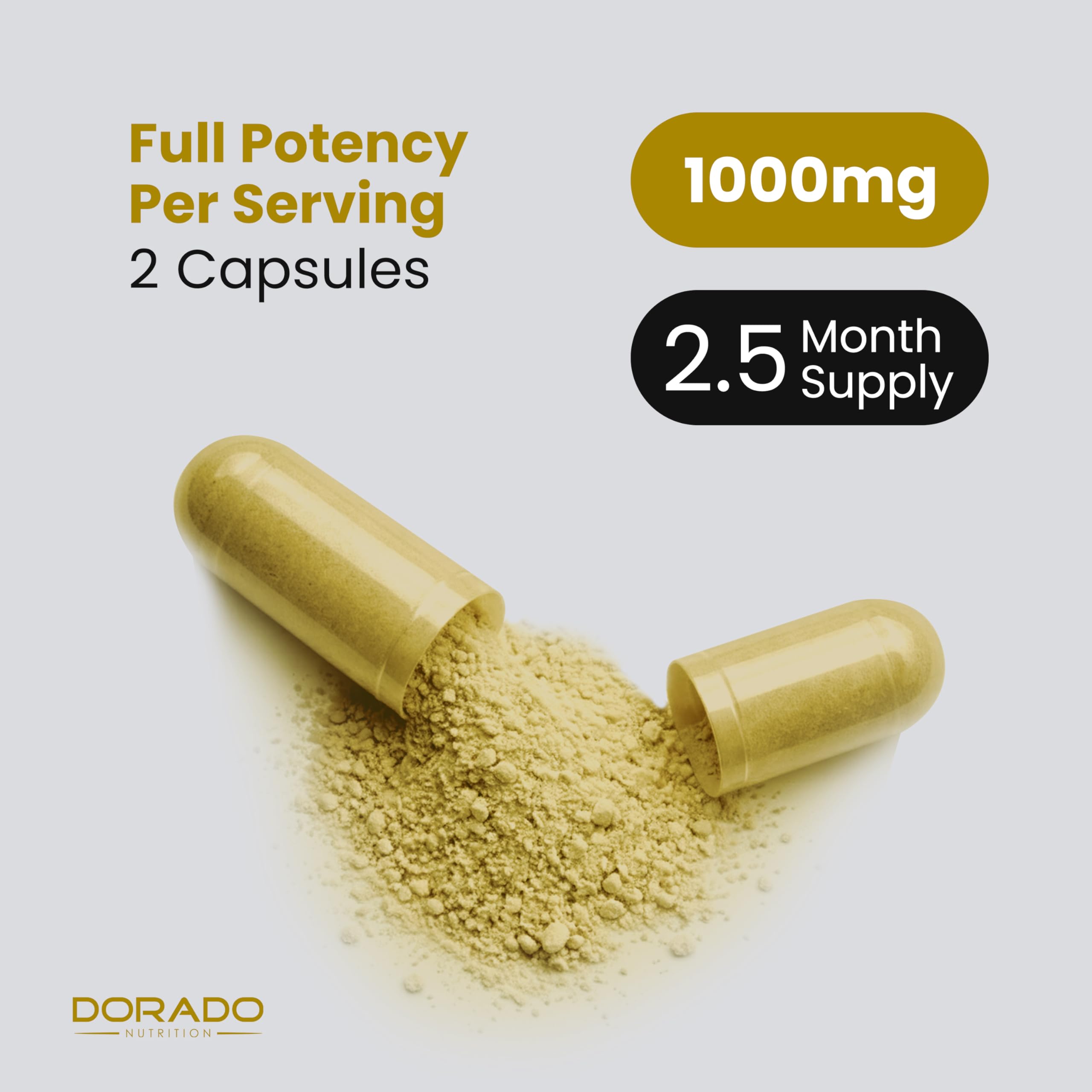 Dorado Nutrition Shilajit capsules visual highlights a 75-day supply option.
