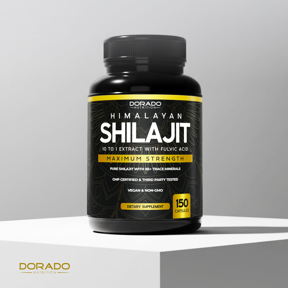 Dorado Nutrition Shilajit capsules visual confirms GMP-certified manufacturing standards.
