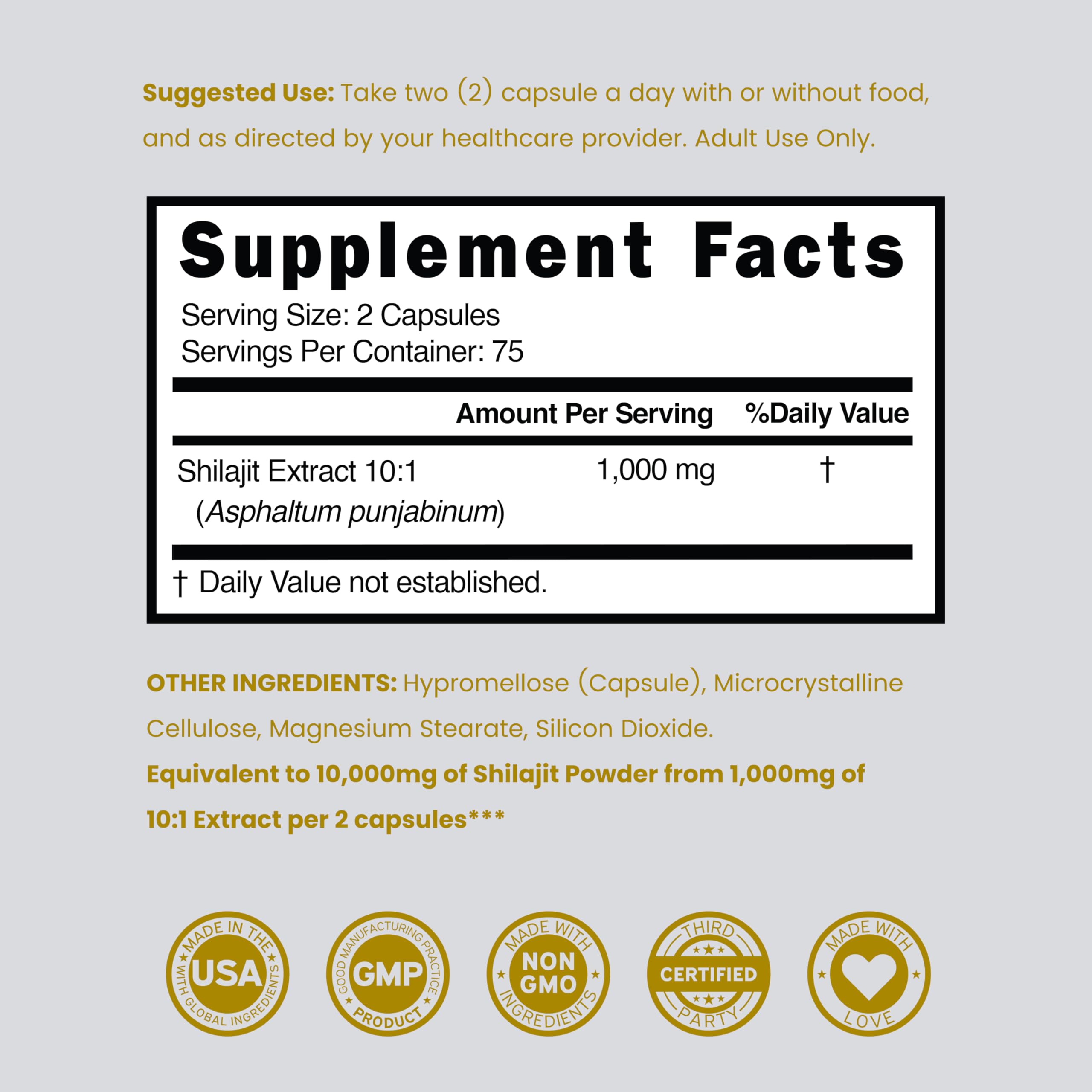 Dorado Nutrition Shilajit capsules visual indicates third-party testing and verification.