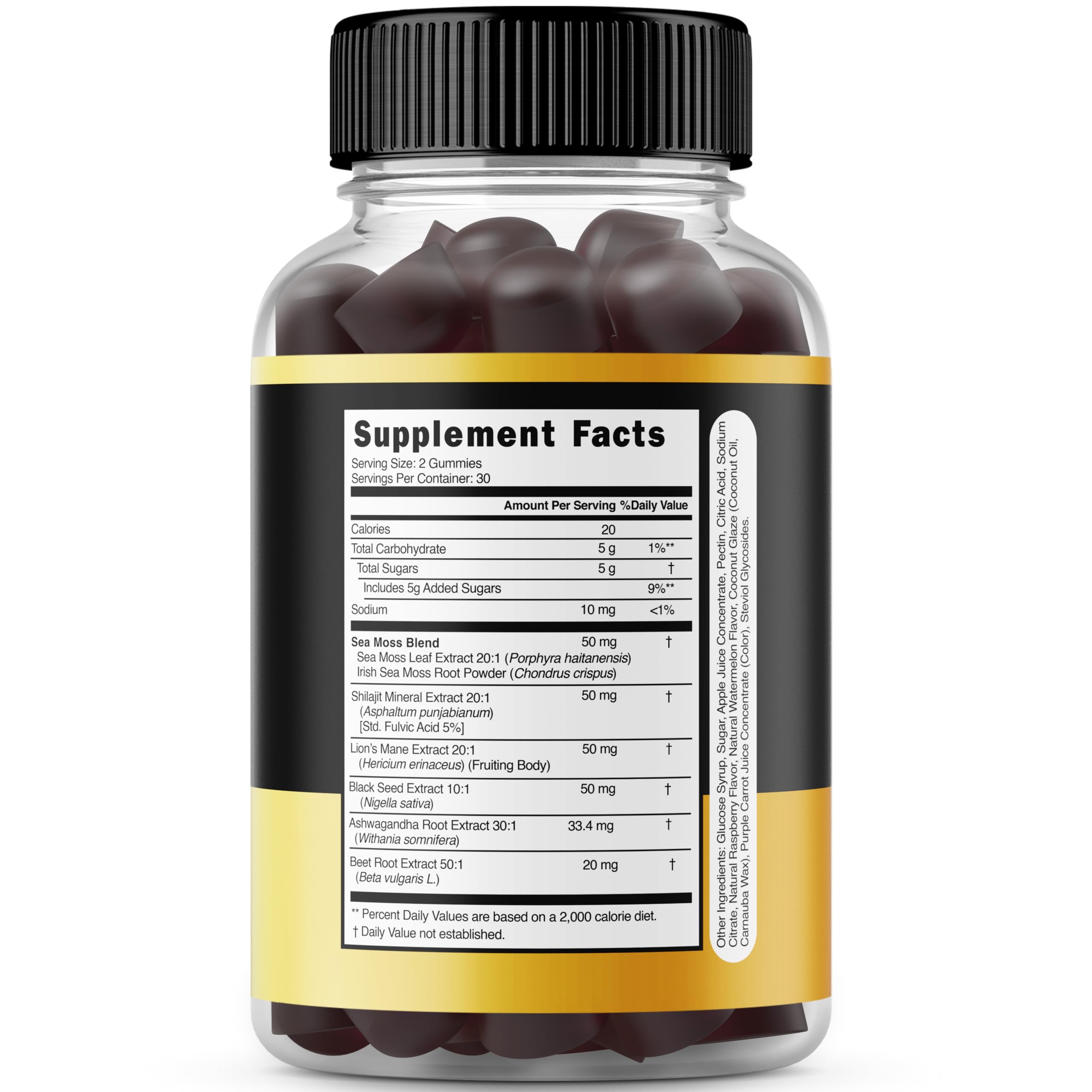 DORADO NUTRITION Shilajit Gummies Ashwagandha and Lion's Mane pack shot supports calm focus.