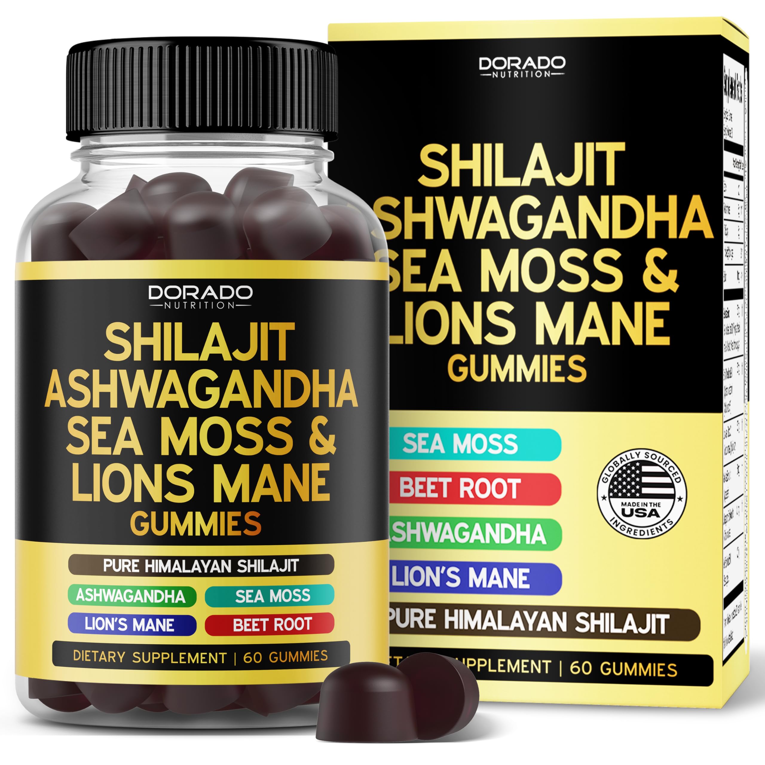 Dorado Nutrition Shilajit Gummies sea moss bottle energizing daily wellness.