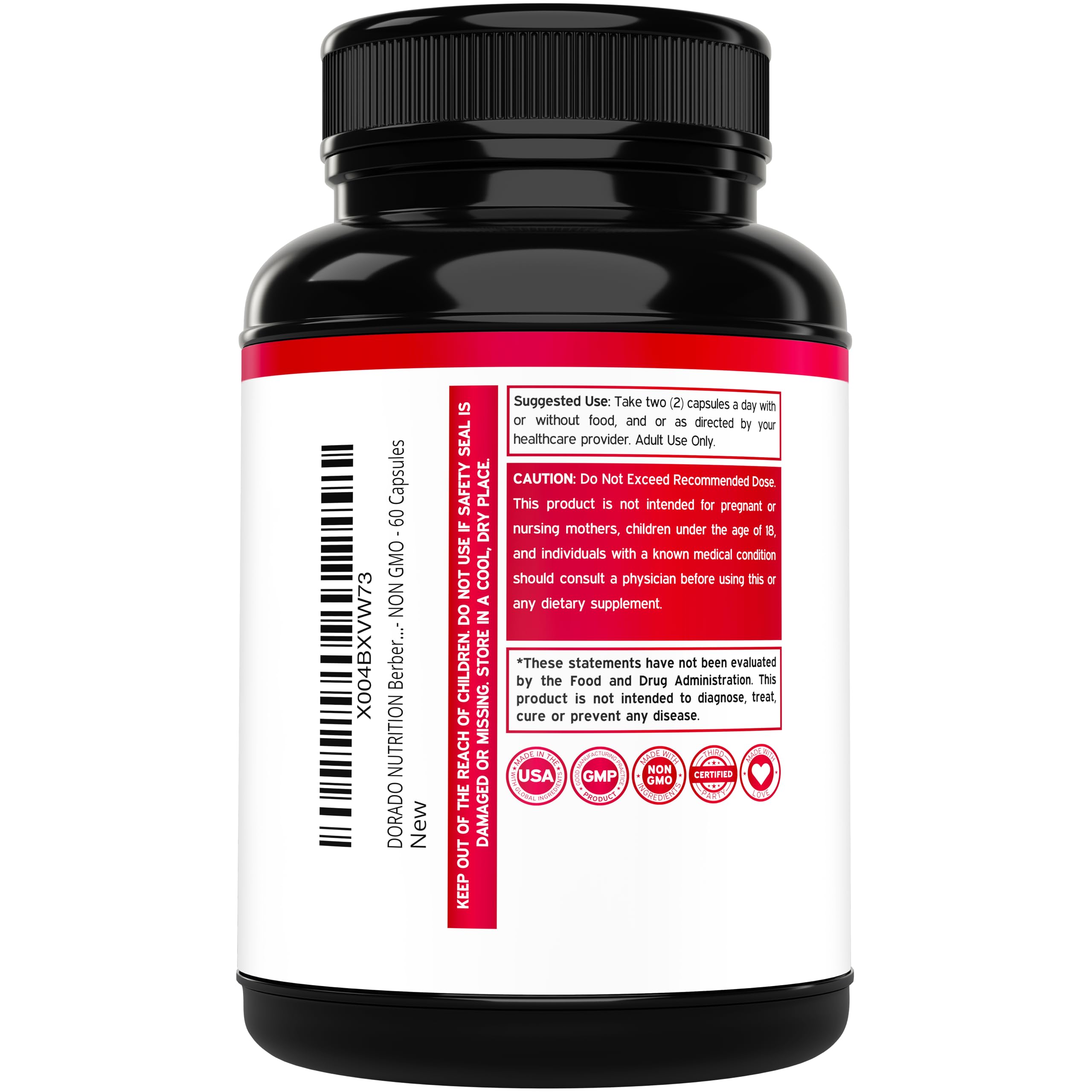 DORADO NUTRITION Berberine HCL third-party tested badge for safety.