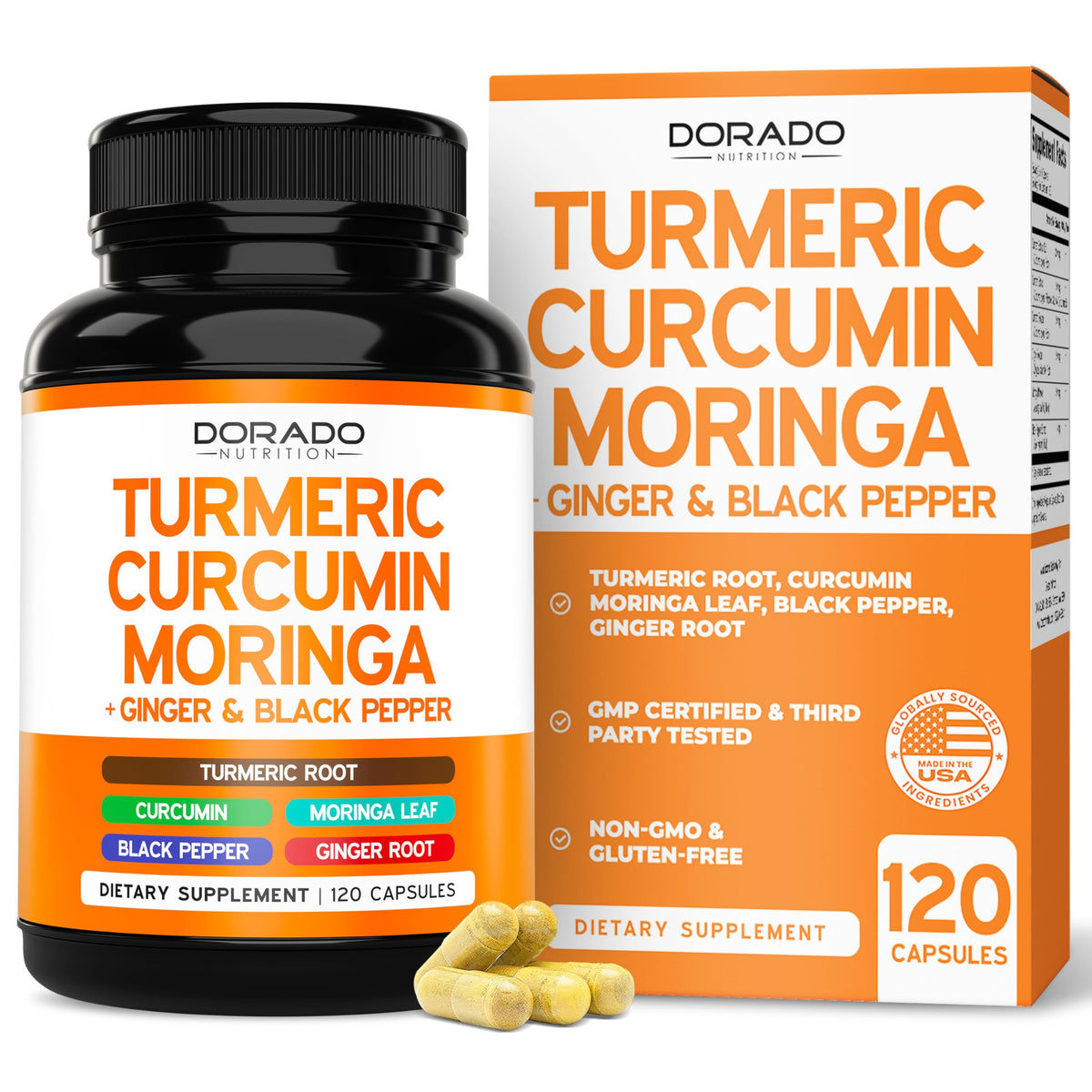 Dorado Nutrition Turmeric Curcumin bottle with 120 capsules for daily wellness
