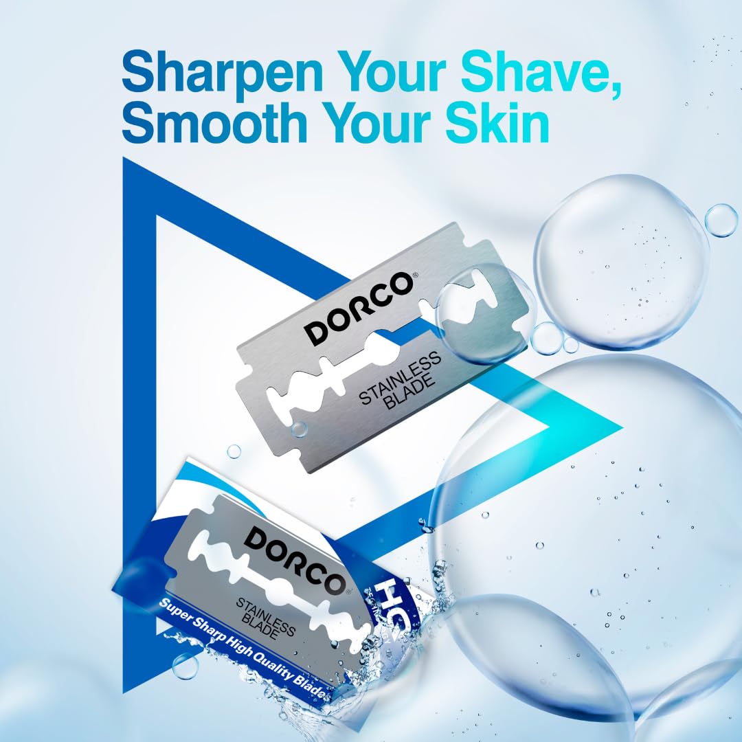 Dorco ST300 Platinum Extra blades stainless steel finish magnified close-up