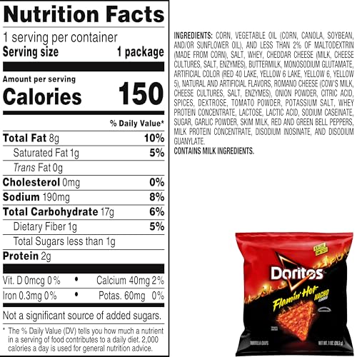Doritos Flamin' Hot Nacho front-pack image emphasizing bold flavor.
