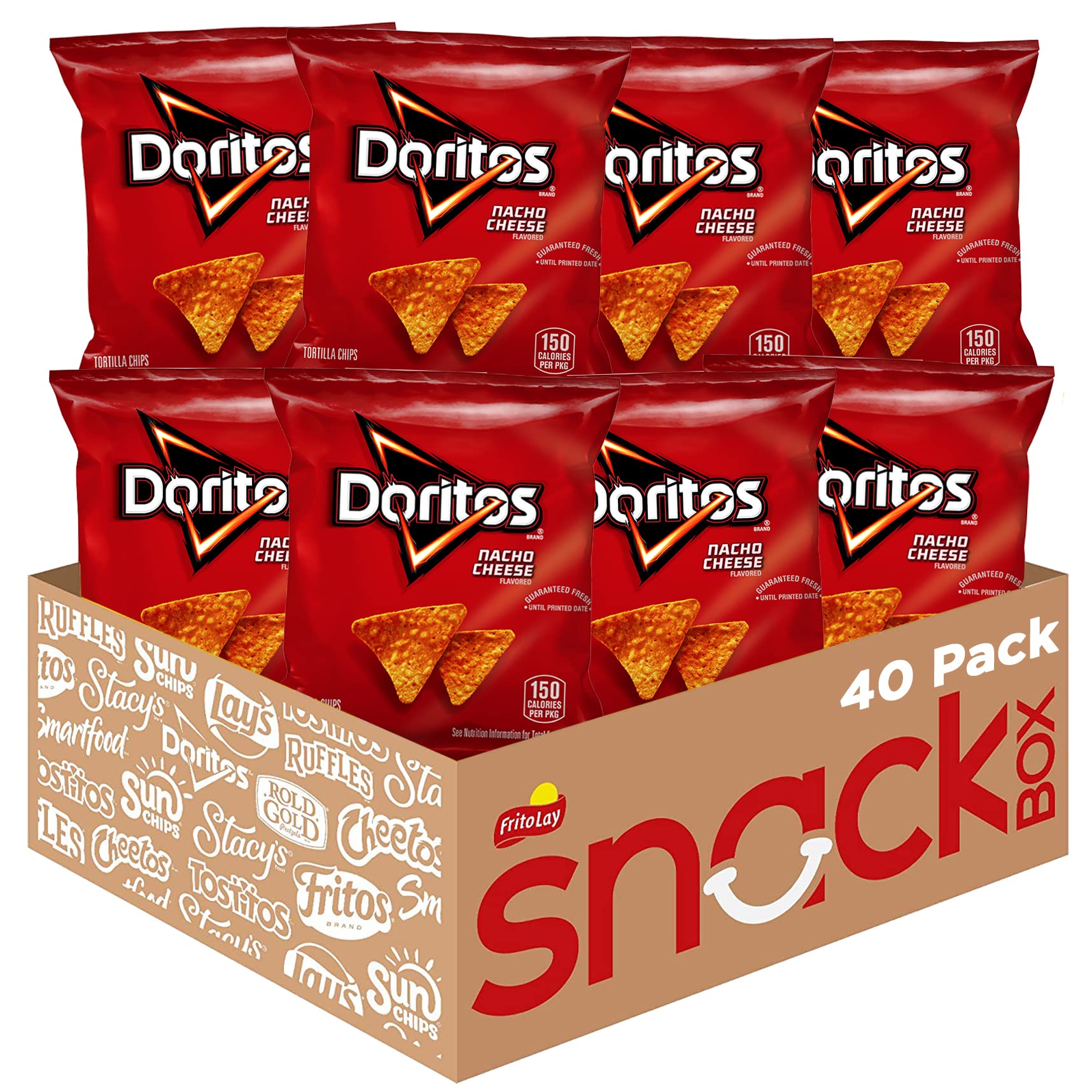 Doritos Nacho Cheese bags in a display for bulk snacking at events.