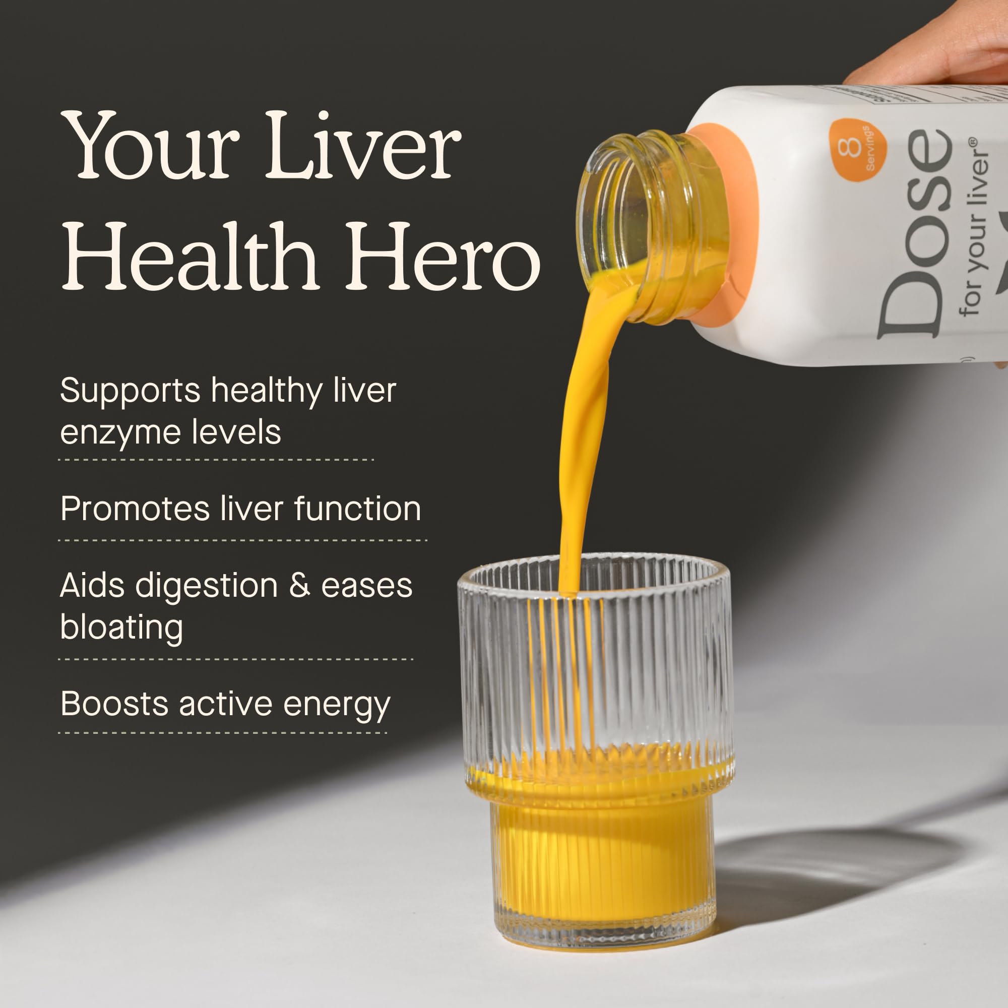 Dose for Your Liver ingredients panel with turmeric, ginger, orange.