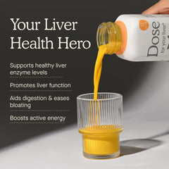 Dose for Your Liver ingredients panel with turmeric, ginger, orange.