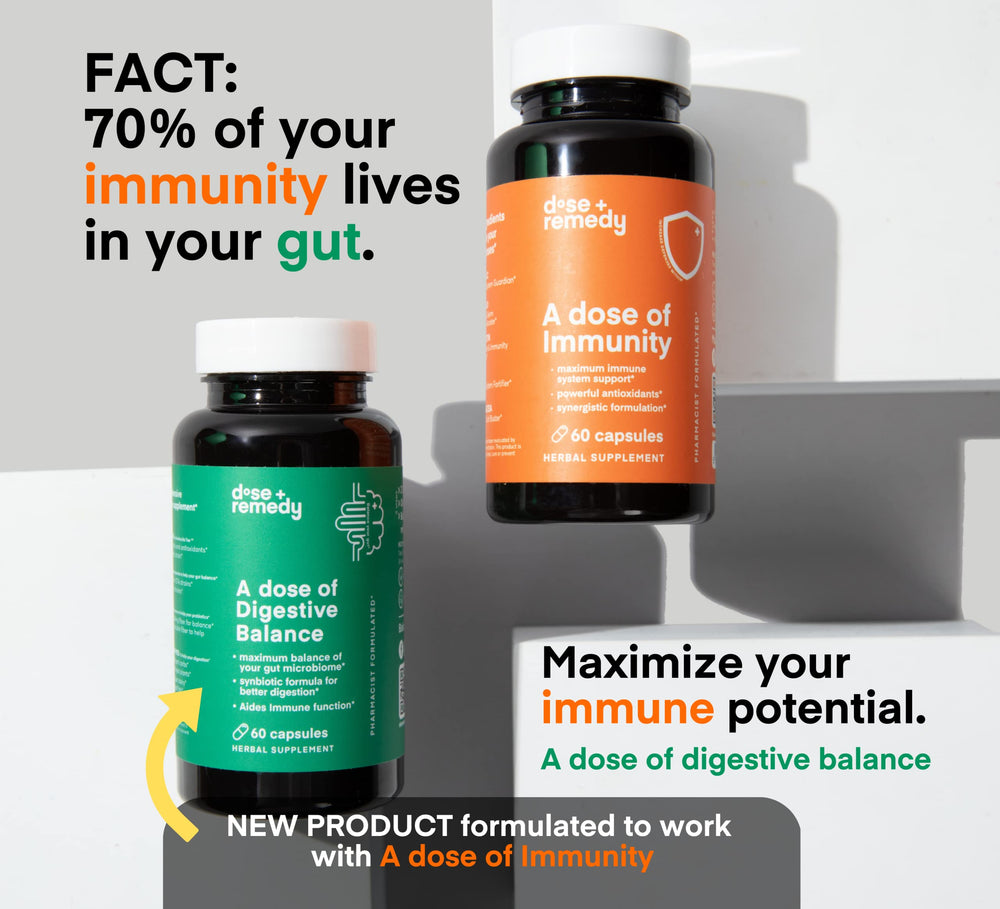 Dose + Remedy Immunity Quercetin bottle open showing capsules.