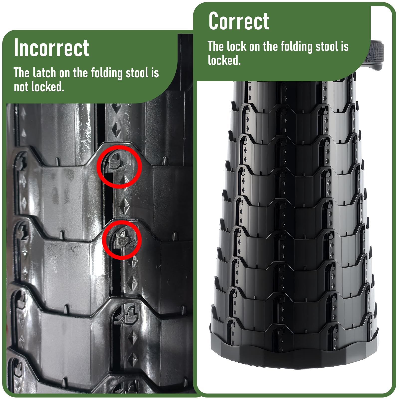 Doseno foldable stool non-slip bottom detail for stable outdoor use.