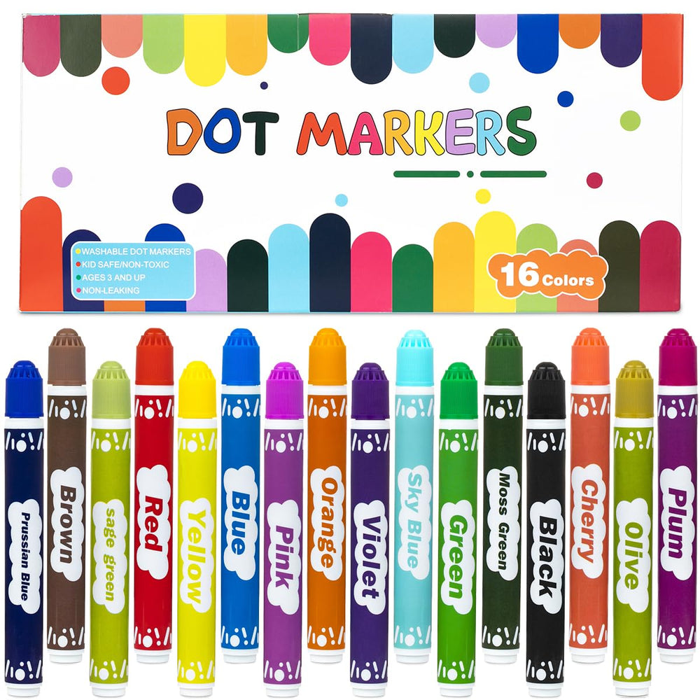 DOSEWART Bingo Markers 16-color set for mess-free art and playtime.