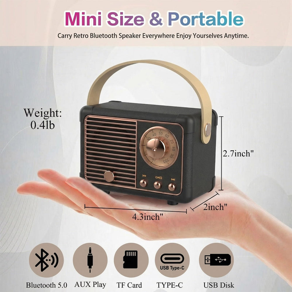 Dosmix retro Bluetooth speaker back view, perfect for small spaces