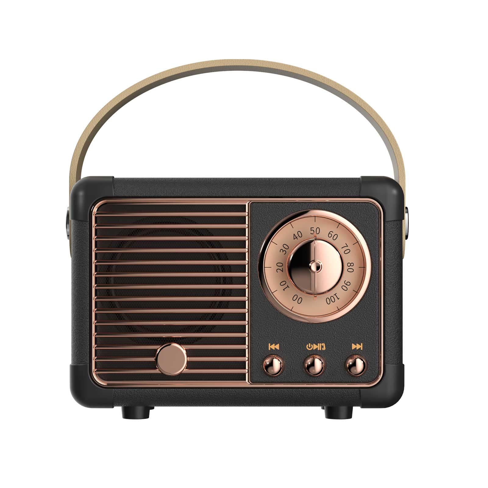 Dosmix retro Bluetooth speaker front view, compact for portable listening anywhere