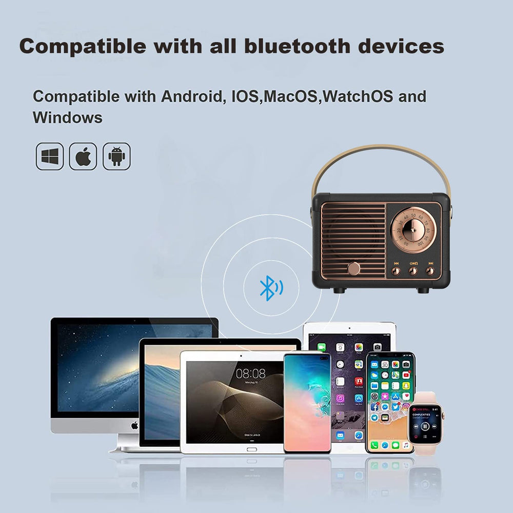 Dosmix retro Bluetooth speaker on desk, ideal for study or office